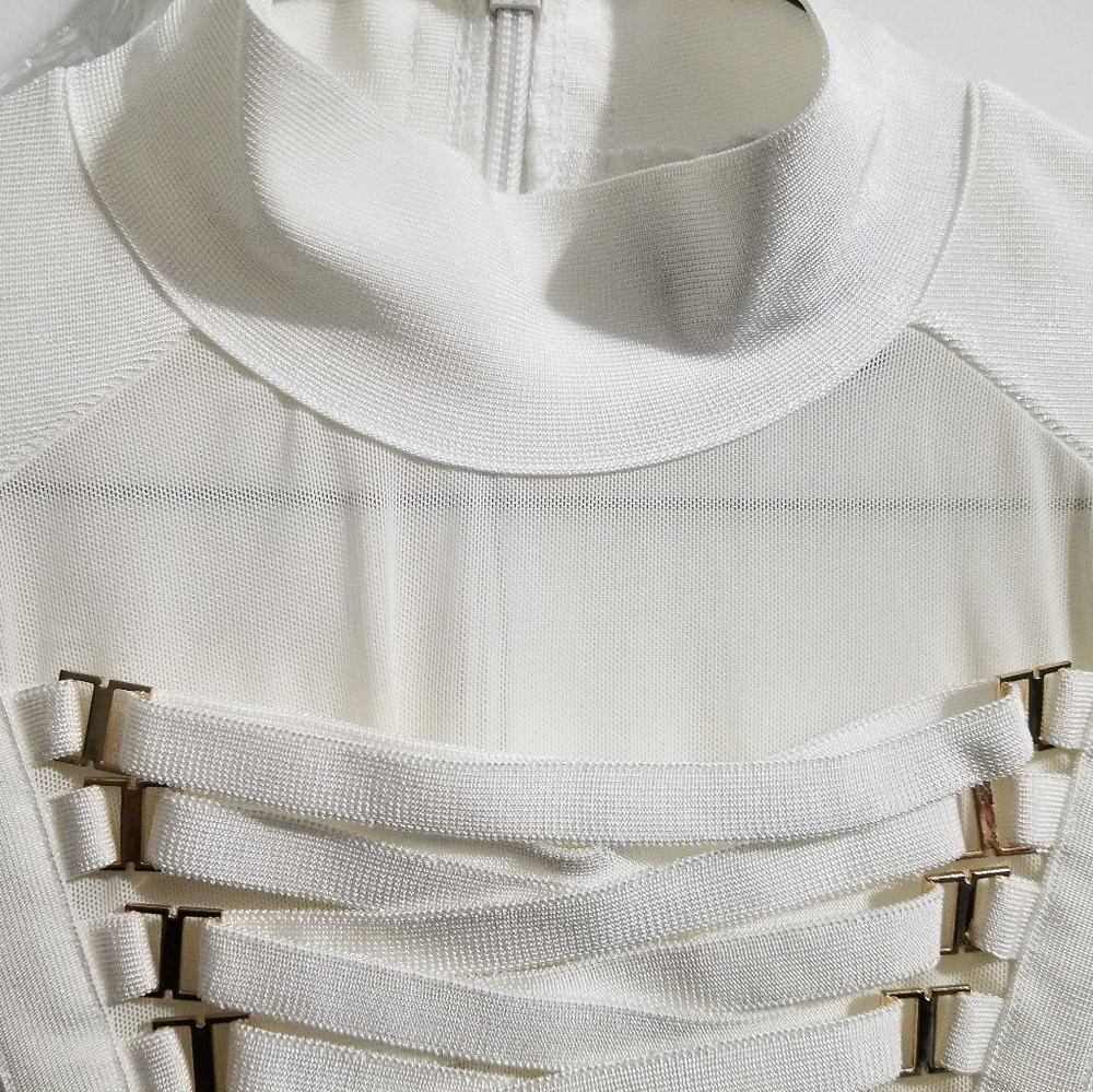 Gracia|Clean|White|Bodycon Dress\(Gold decors)